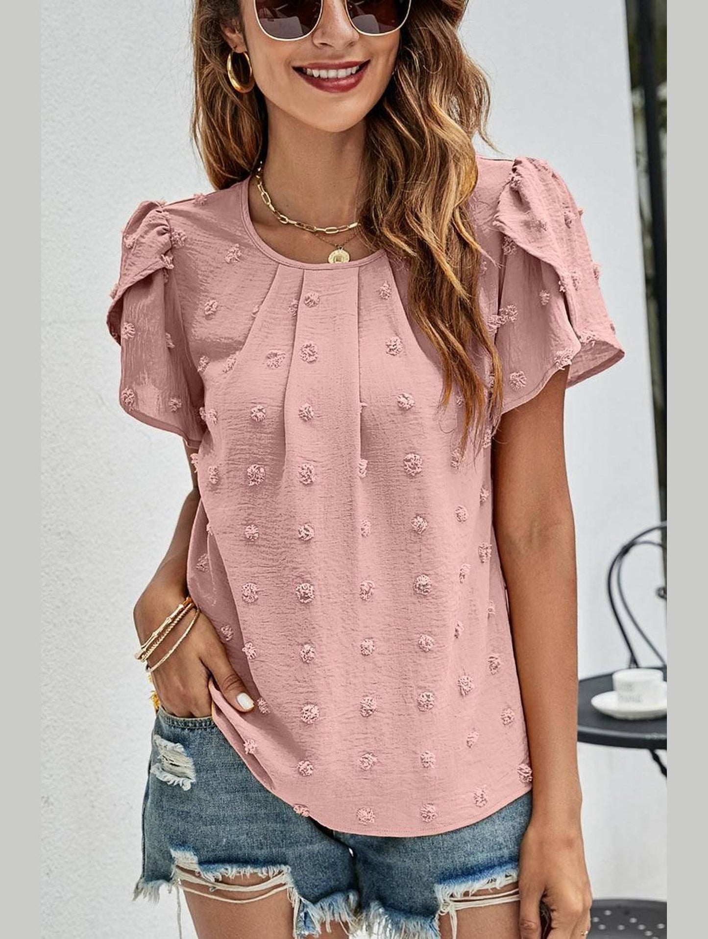 PUFF SLEEVE CASUAL TOP - Doublju