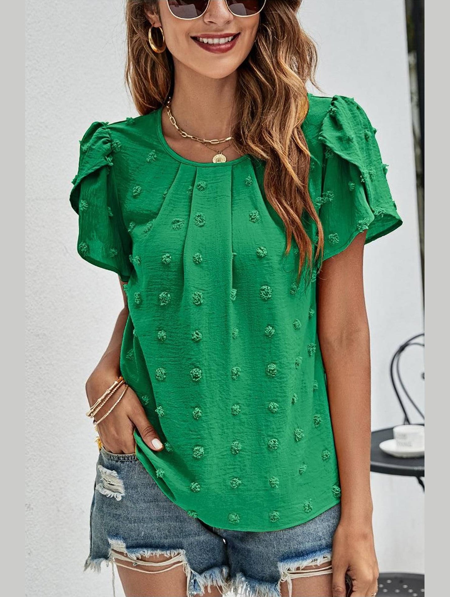 PUFF SLEEVE CASUAL TOP - Doublju