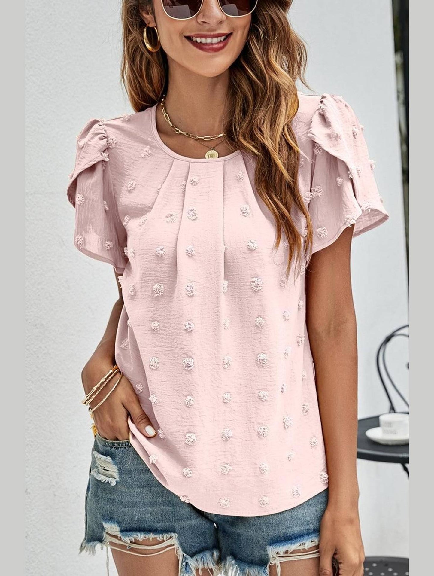PUFF SLEEVE CASUAL TOP - Doublju