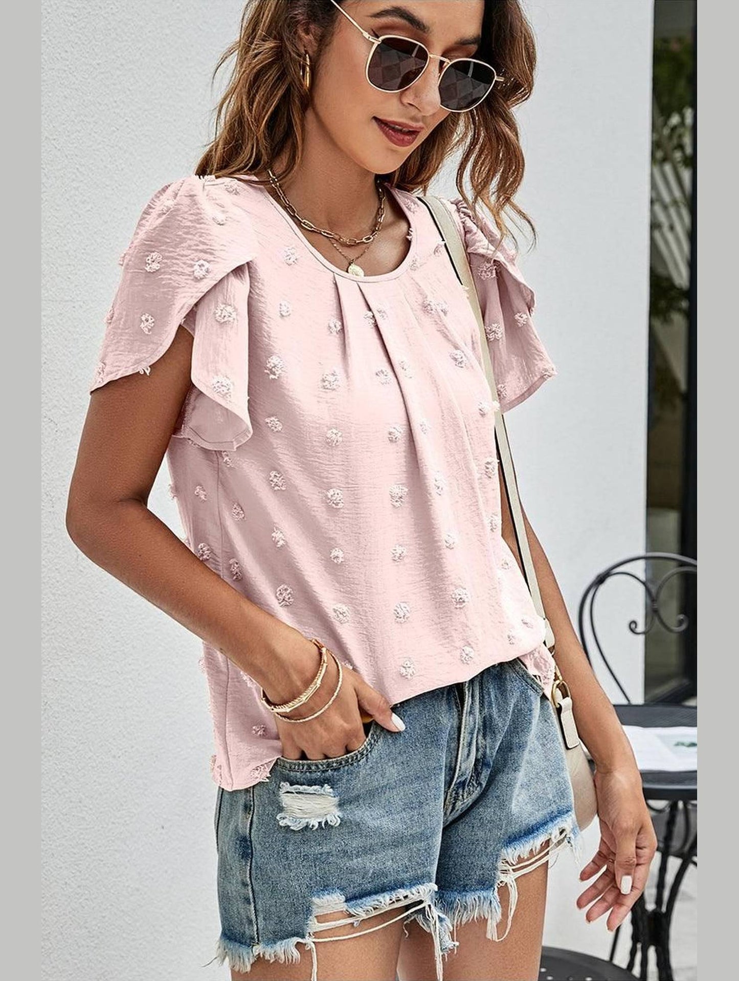 PUFF SLEEVE CASUAL TOP - Doublju