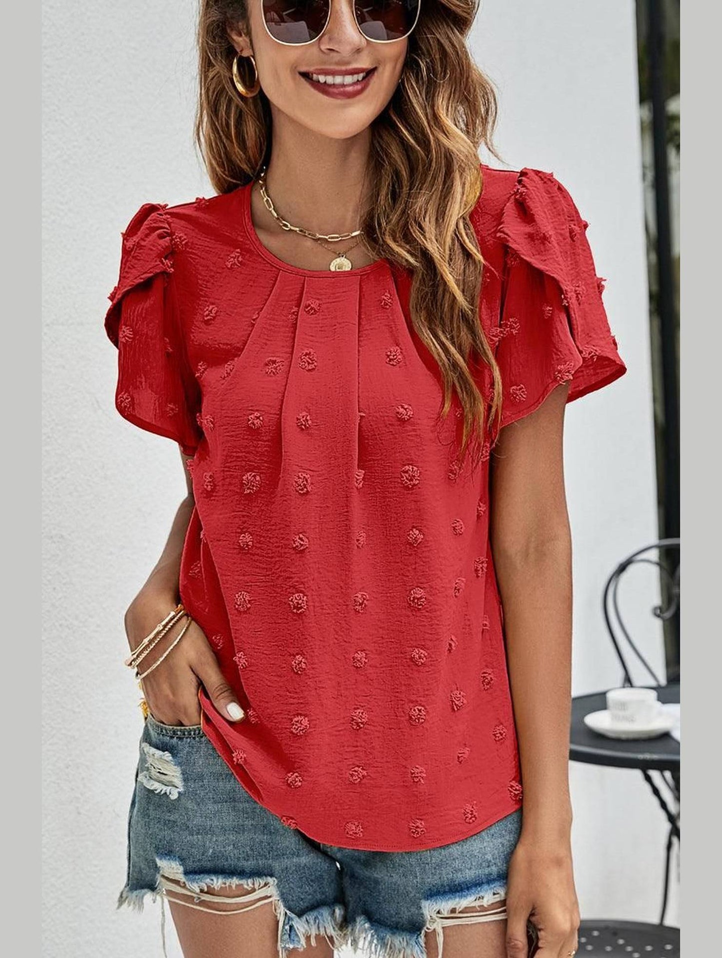 PUFF SLEEVE CASUAL TOP - Doublju