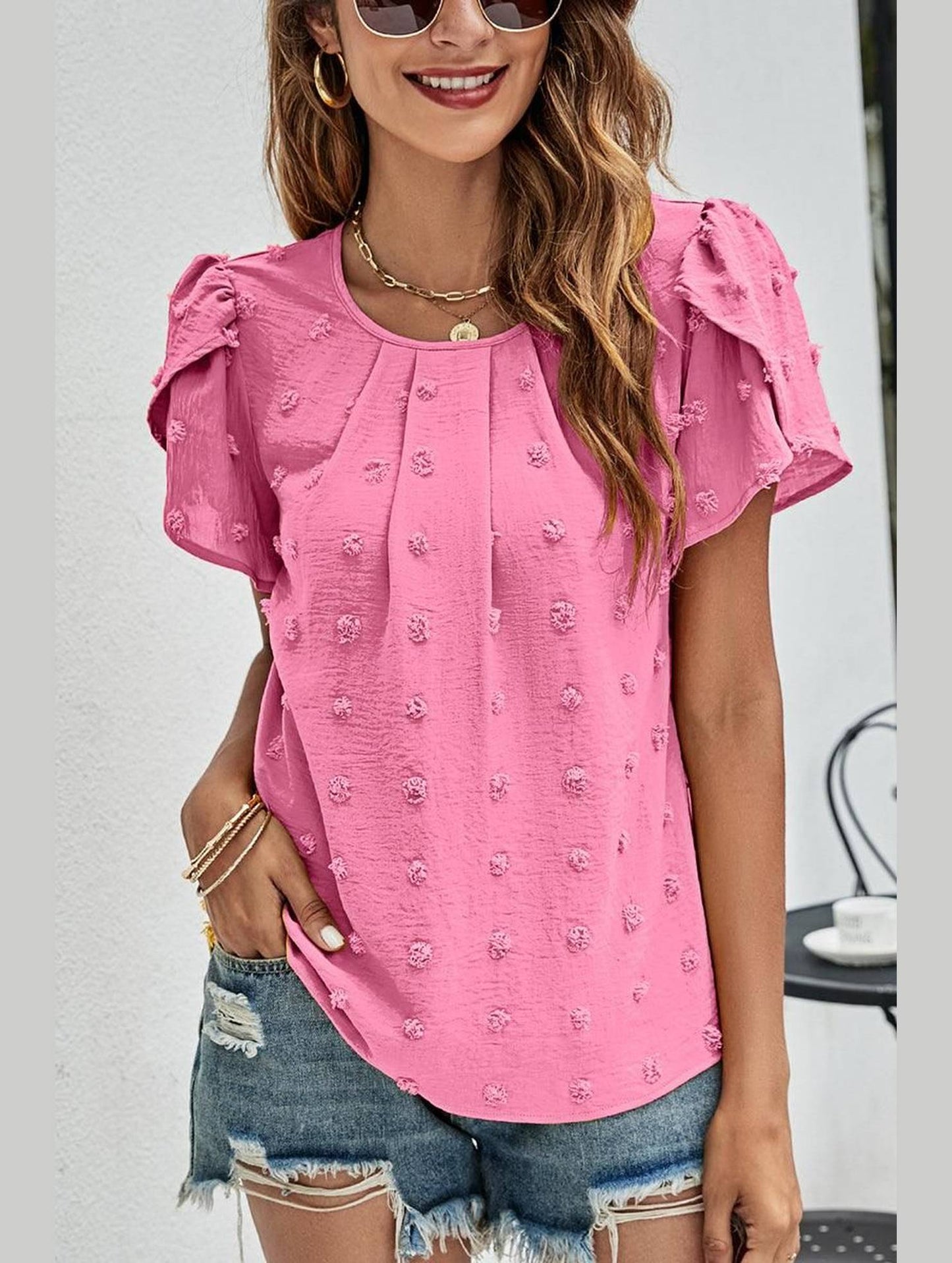PUFF SLEEVE CASUAL TOP - Doublju