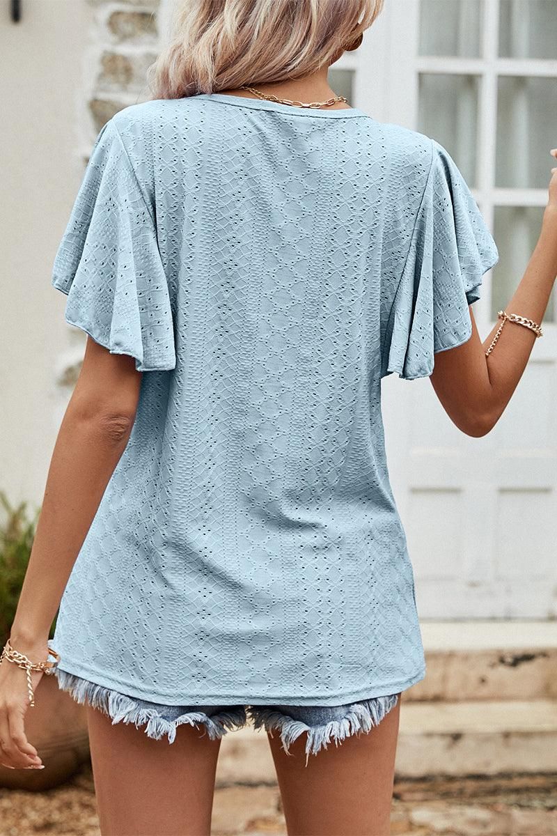 LEAF SLEEVE HOLLOW CASUAL TOP - Doublju