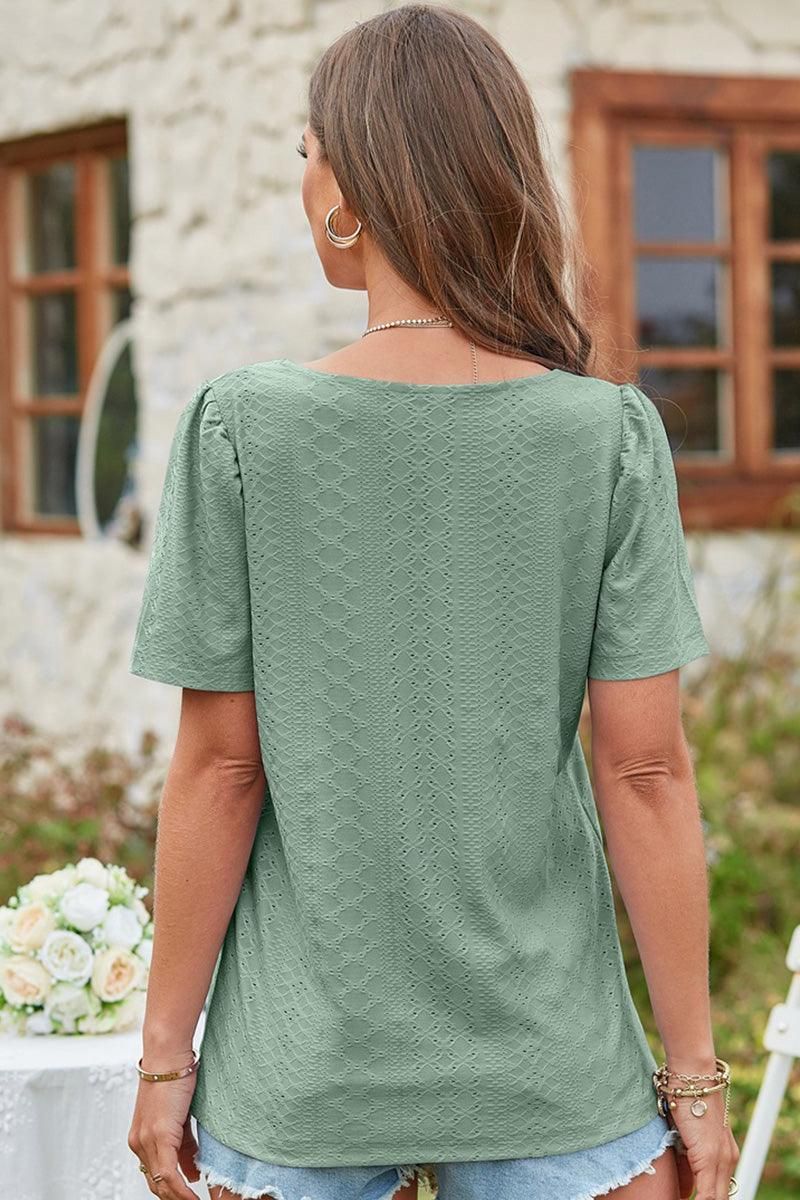 SQUERE NECK PUNCHING LACE TOP - Doublju