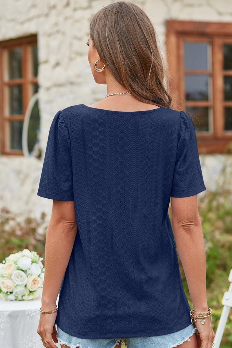 SQUERE NECK PUNCHING LACE TOP - Doublju