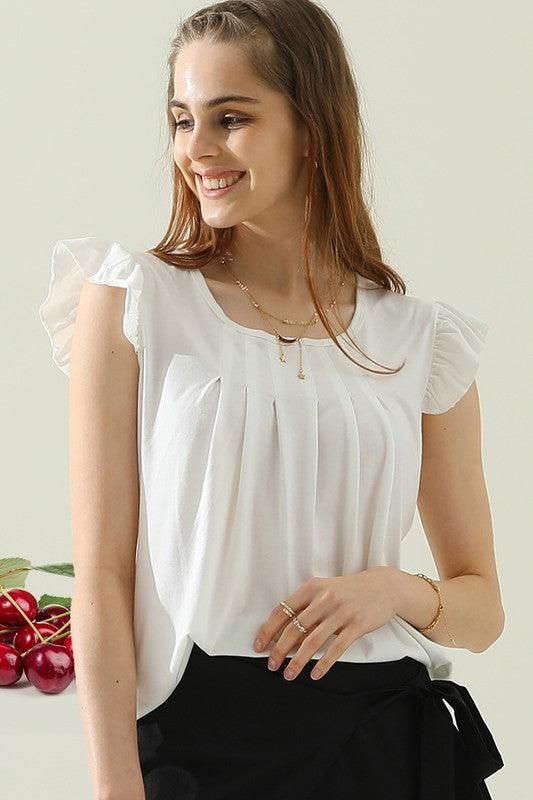 WRINKLED CHEST ANGEL WINGS CREWNECK TEE - Doublju