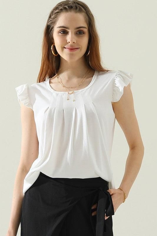 WRINKLED CHEST ANGEL WINGS CREWNECK TEE - Doublju