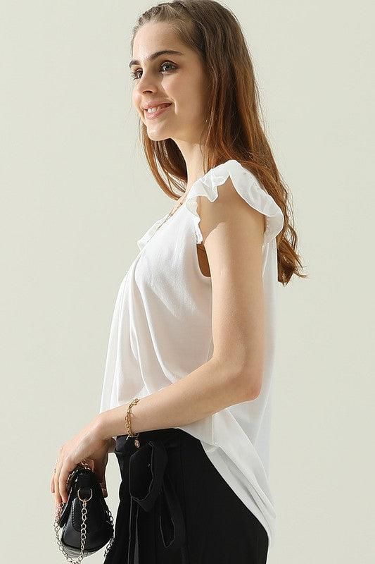 WRINKLED CHEST ANGEL WINGS CREWNECK TEE - Doublju