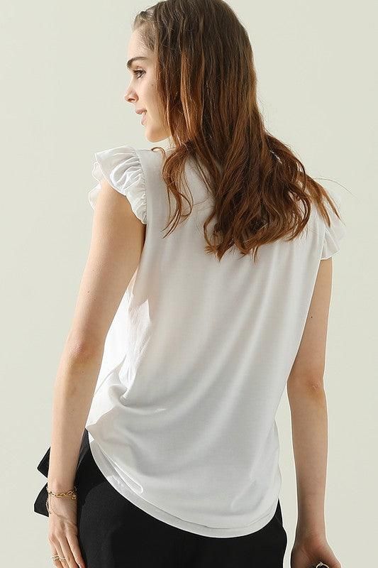 WRINKLED CHEST ANGEL WINGS CREWNECK TEE - Doublju