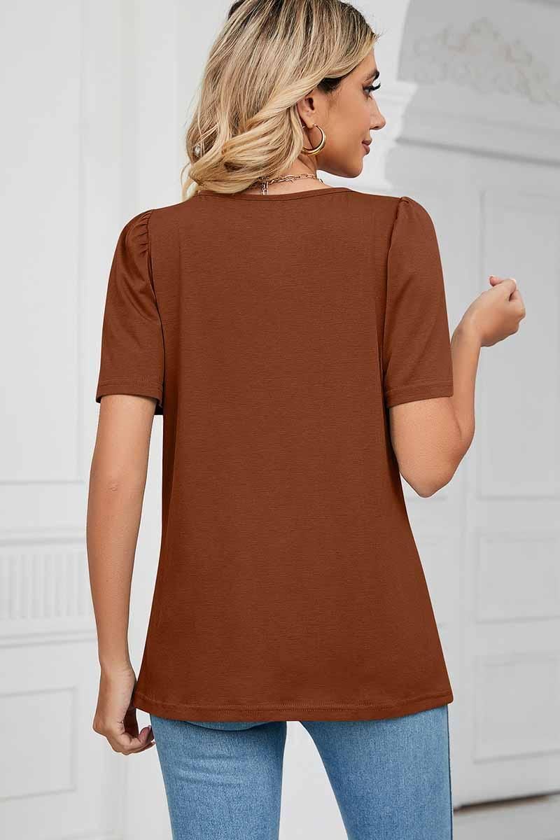 SQUERE NECK PUFF SHOULDER LOOSE TOP - Doublju