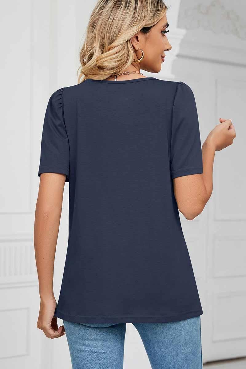 SQUERE NECK PUFF SHOULDER LOOSE TOP - Doublju