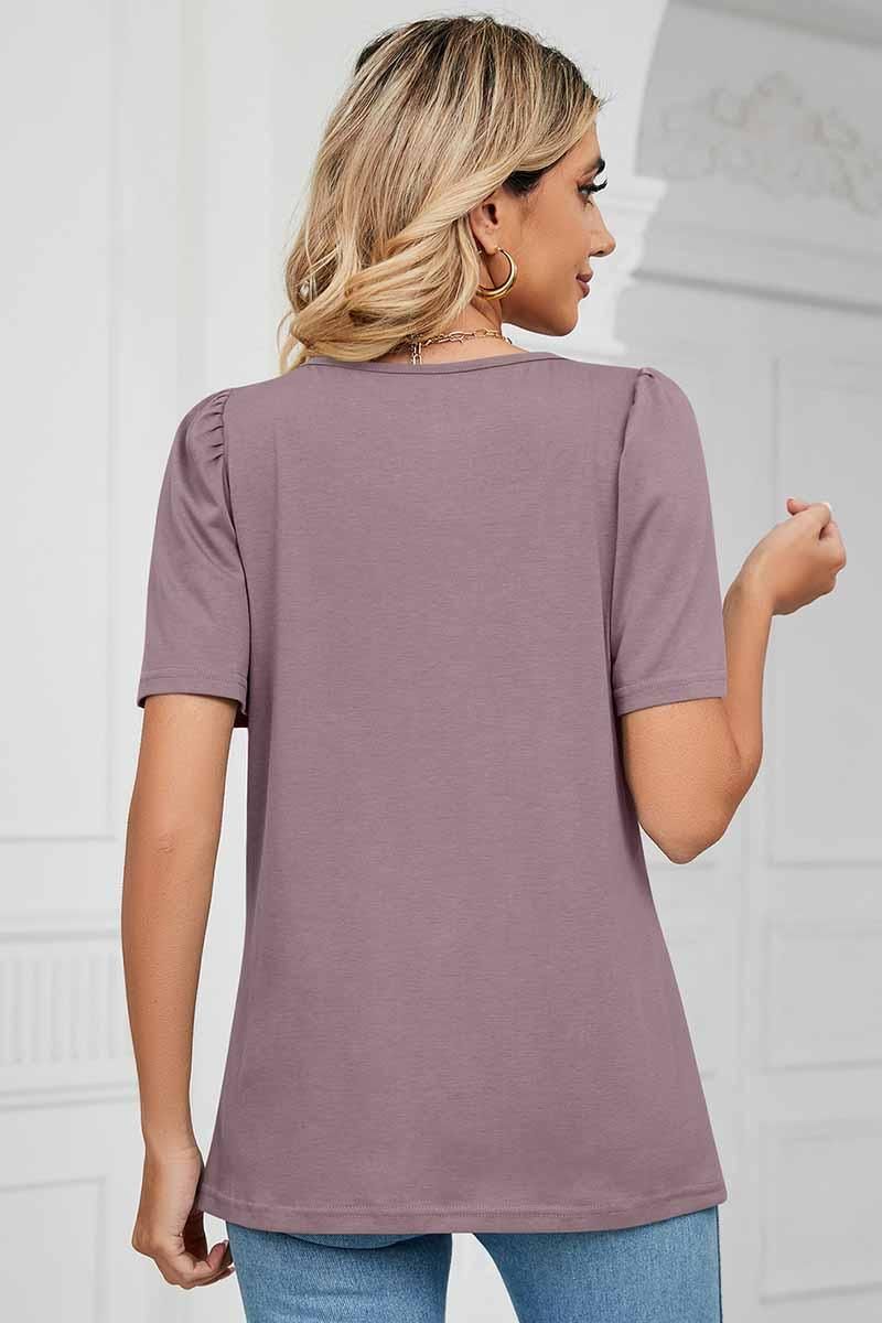 SQUERE NECK PUFF SHOULDER LOOSE TOP - Doublju
