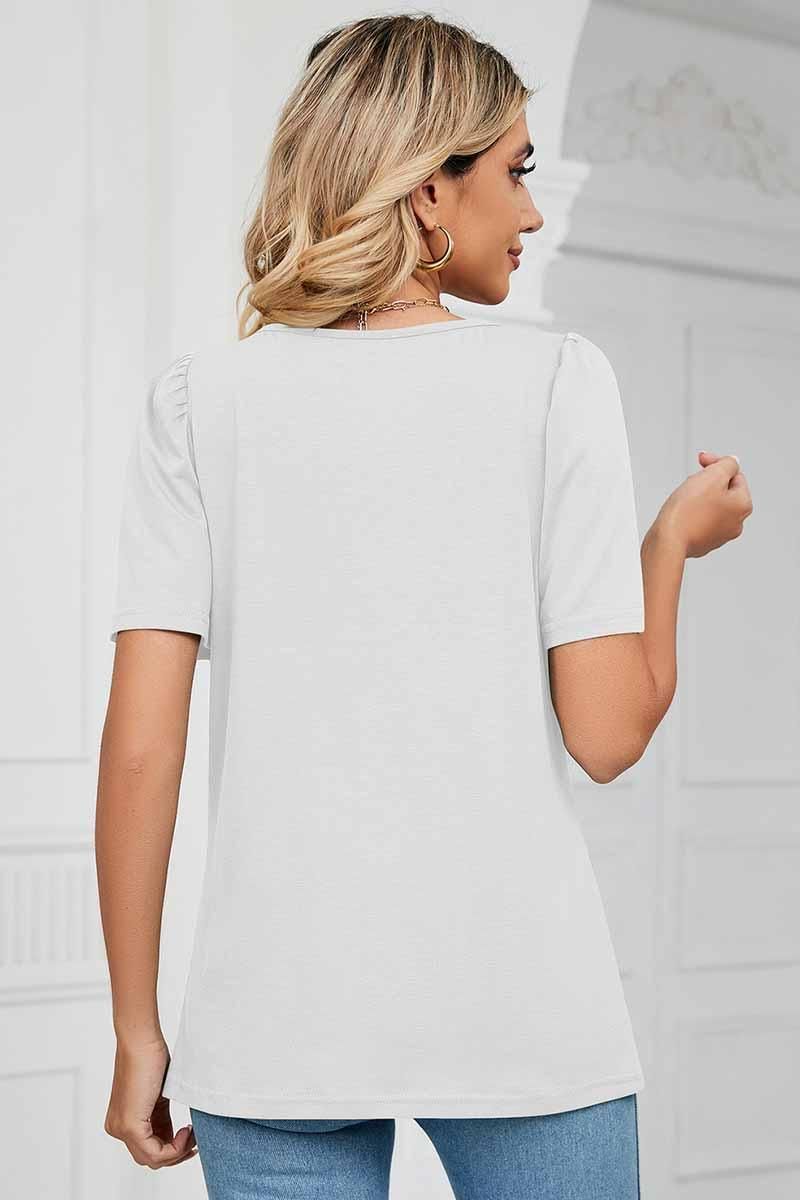 SQUERE NECK PUFF SHOULDER LOOSE TOP - Doublju