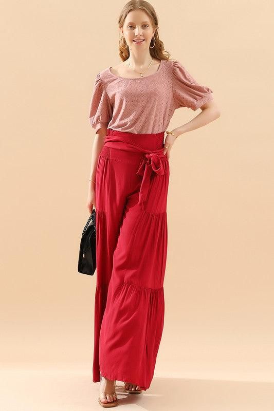 PUNCHING LACE PUFF HEM SLEEVE T SHIRTS - Doublju