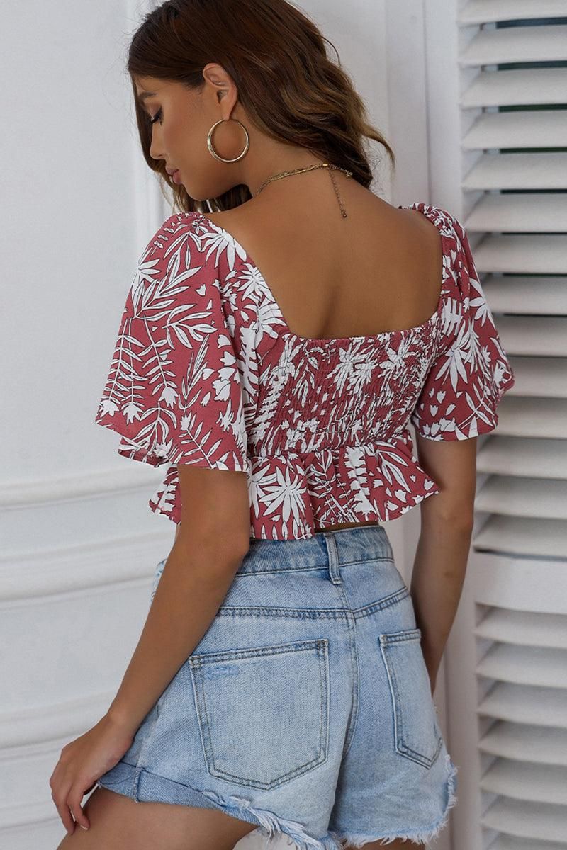 SEXY TIED PRINT CROP TOP - Doublju