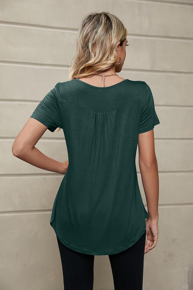 BUTTON NECK TUNIC TOP - Doublju