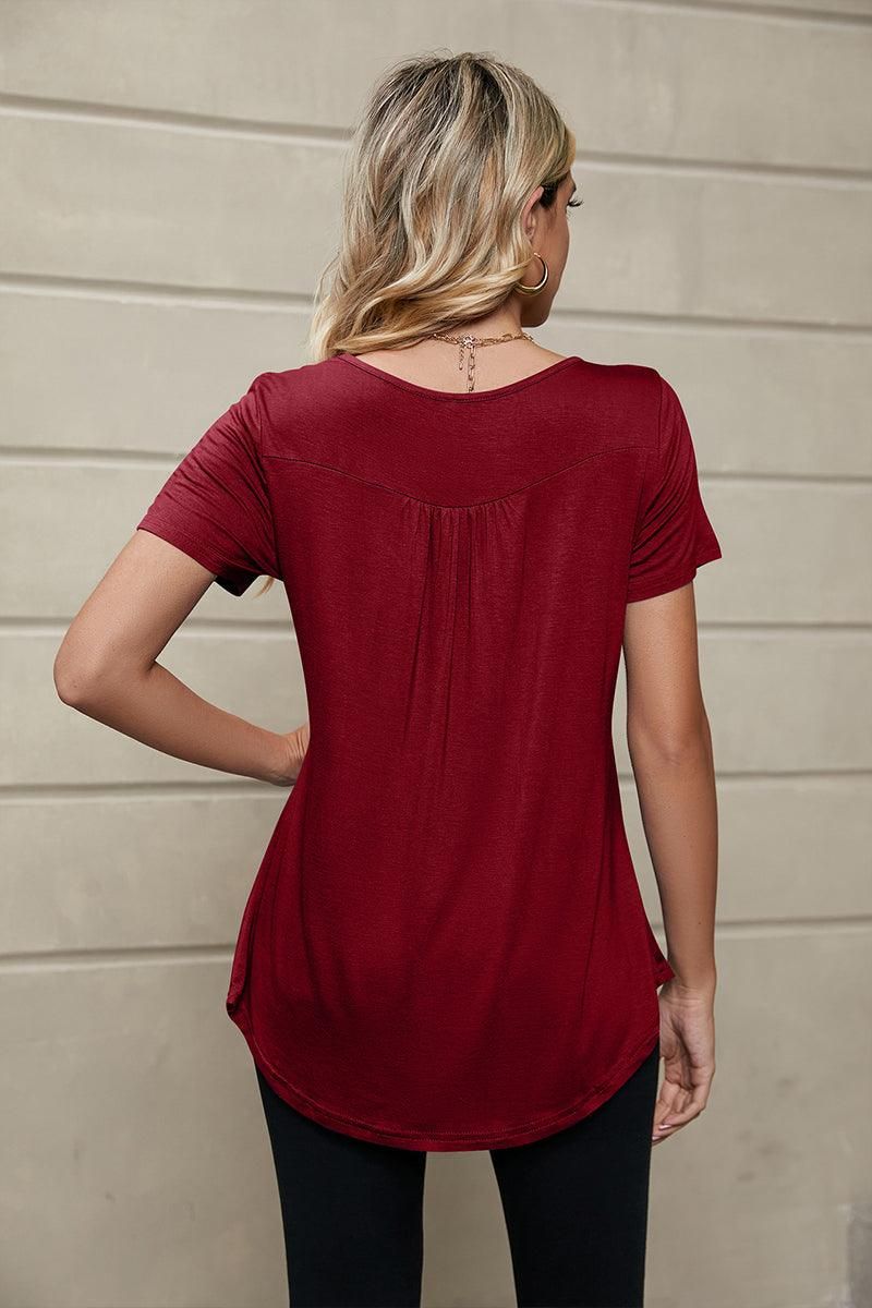 BUTTON NECK TUNIC TOP - Doublju