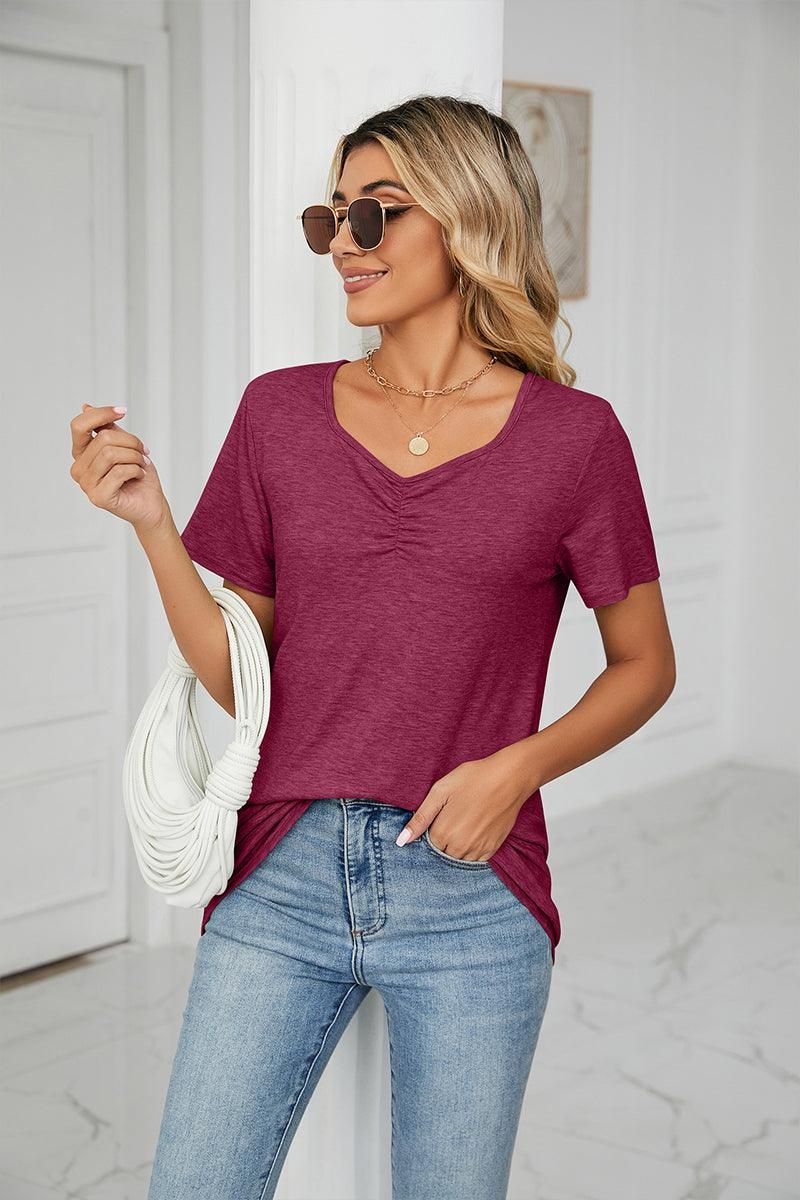 SUMMER PLEATED NEW CASUAL TOP - Doublju