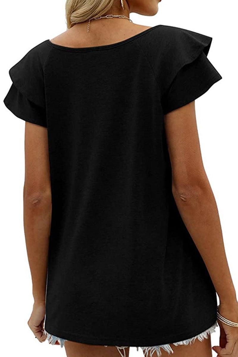 V NECK DOUBLE SLEEVE LOOSE TOP - Doublju