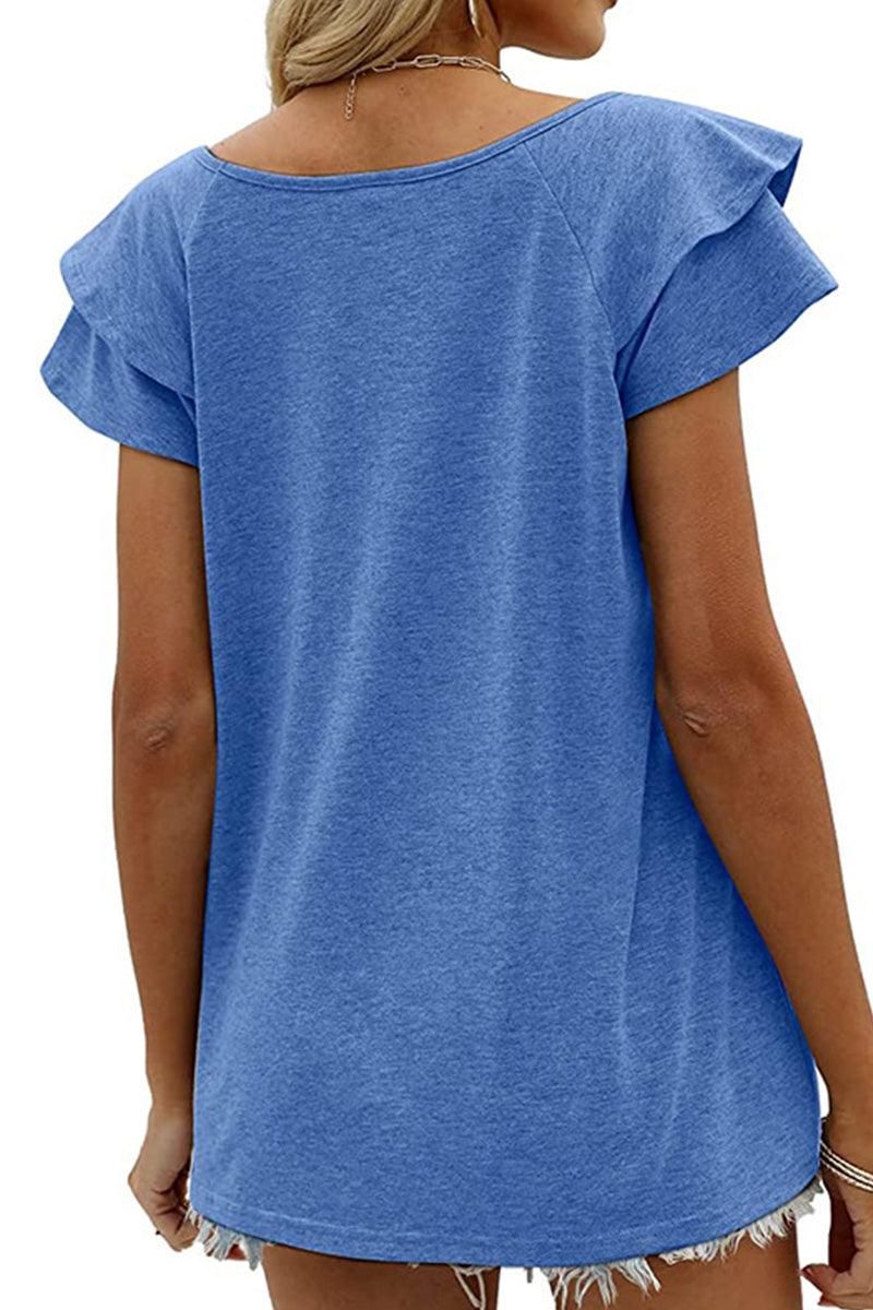 V NECK DOUBLE SLEEVE LOOSE TOP - Doublju