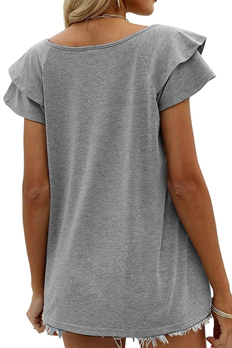 V NECK DOUBLE SLEEVE LOOSE TOP - Doublju