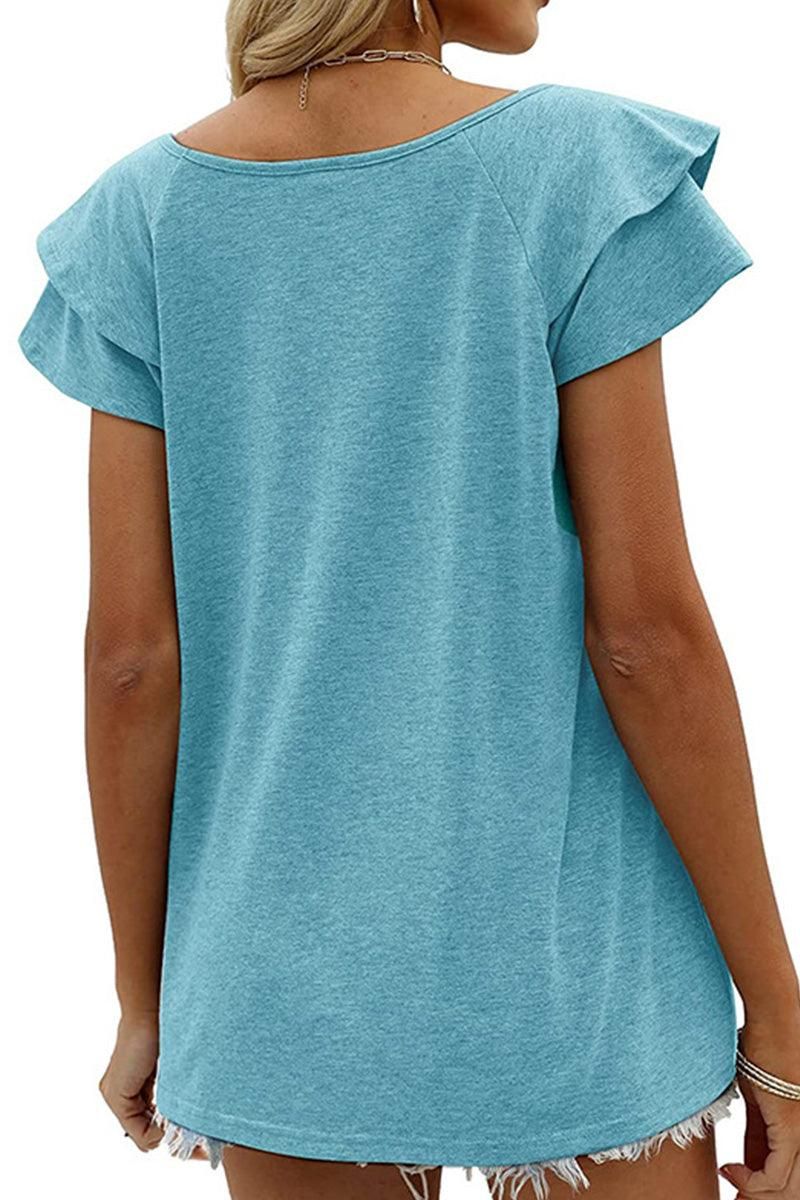 V NECK DOUBLE SLEEVE LOOSE TOP - Doublju