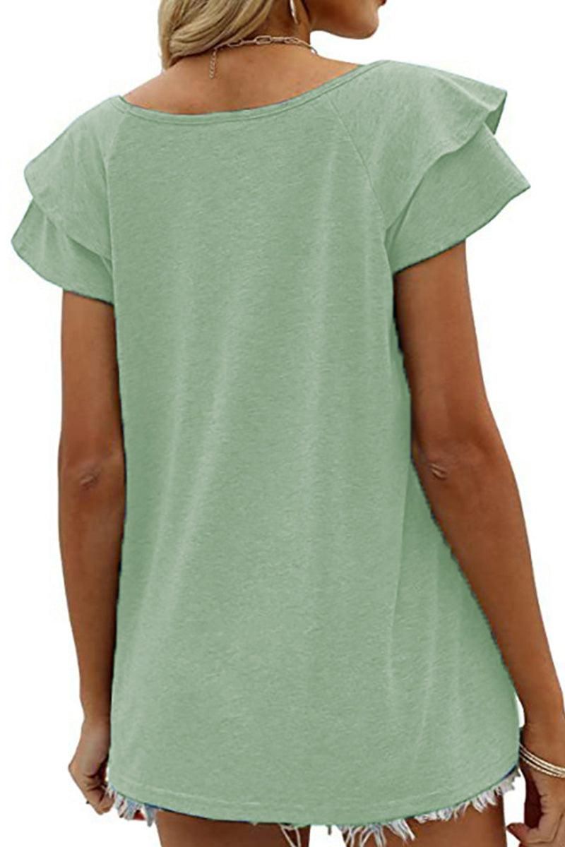 V NECK DOUBLE SLEEVE LOOSE TOP - Doublju