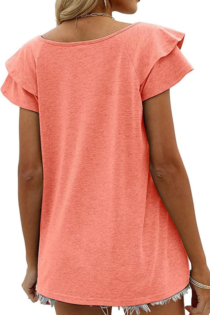 V NECK DOUBLE SLEEVE LOOSE TOP - Doublju