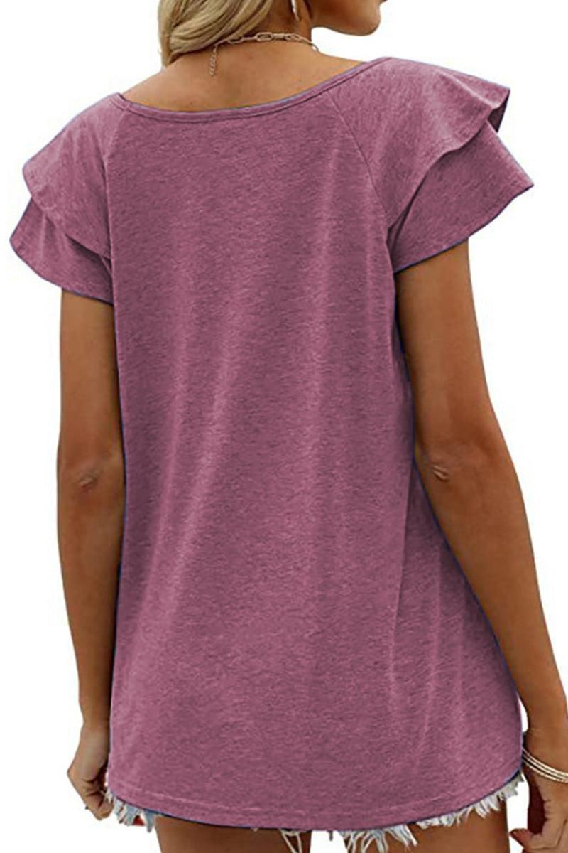 V NECK DOUBLE SLEEVE LOOSE TOP - Doublju