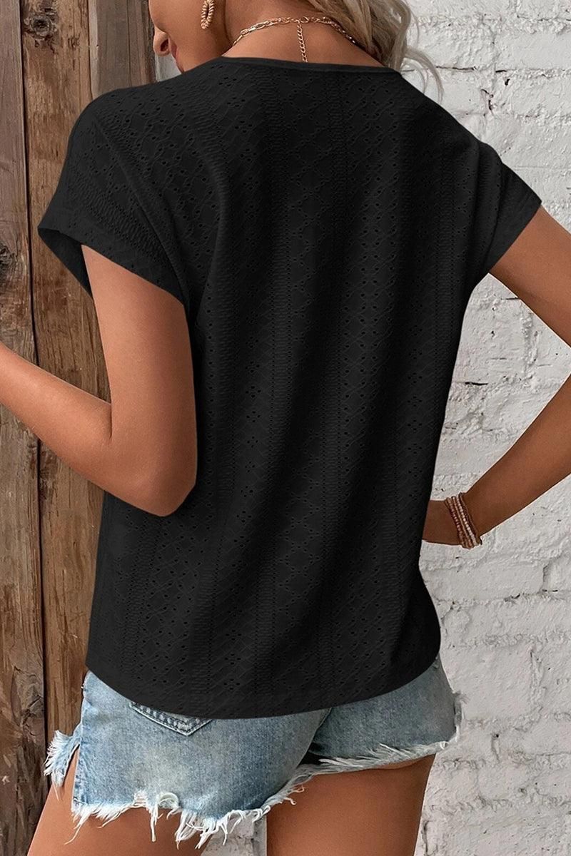 GOLD LACE V NECK PUNCHING TEES - Doublju