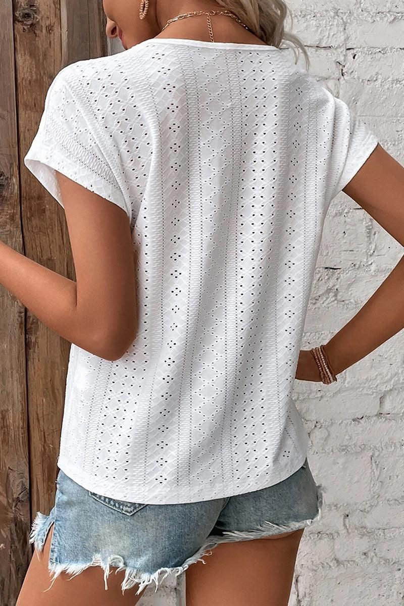 GOLD LACE V NECK PUNCHING TEES - Doublju