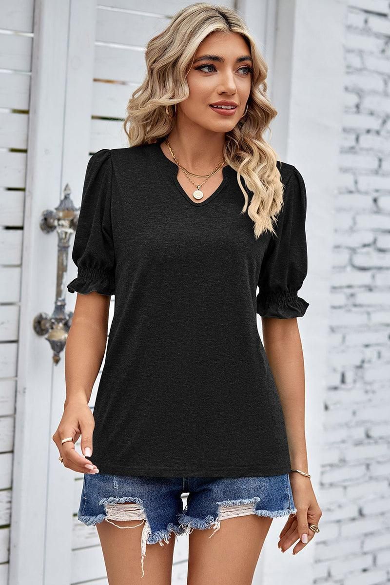 PRINCESS PUFF SHORT SLEEVE V NECK TEE - Doublju