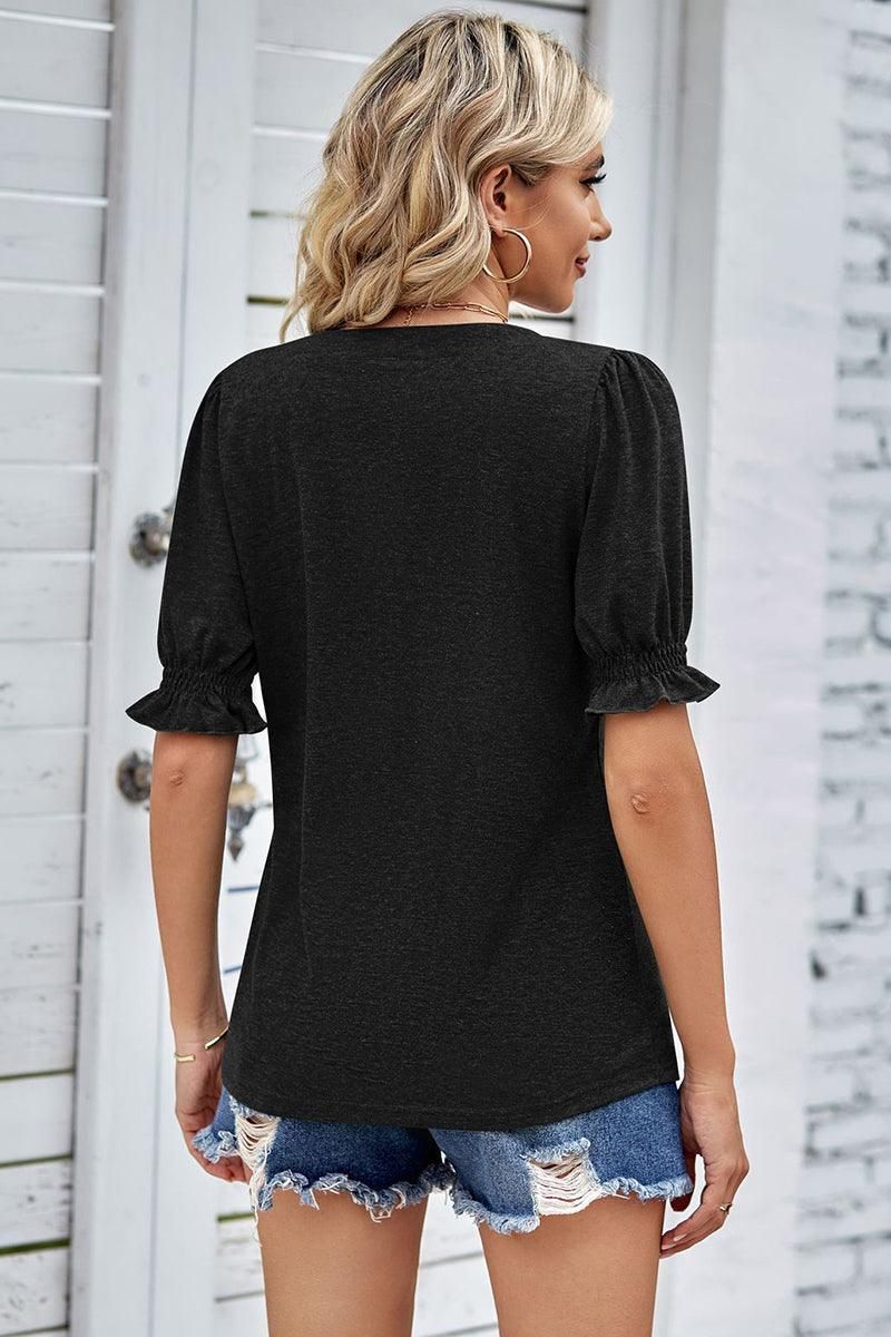 PRINCESS PUFF SHORT SLEEVE V NECK TEE - Doublju