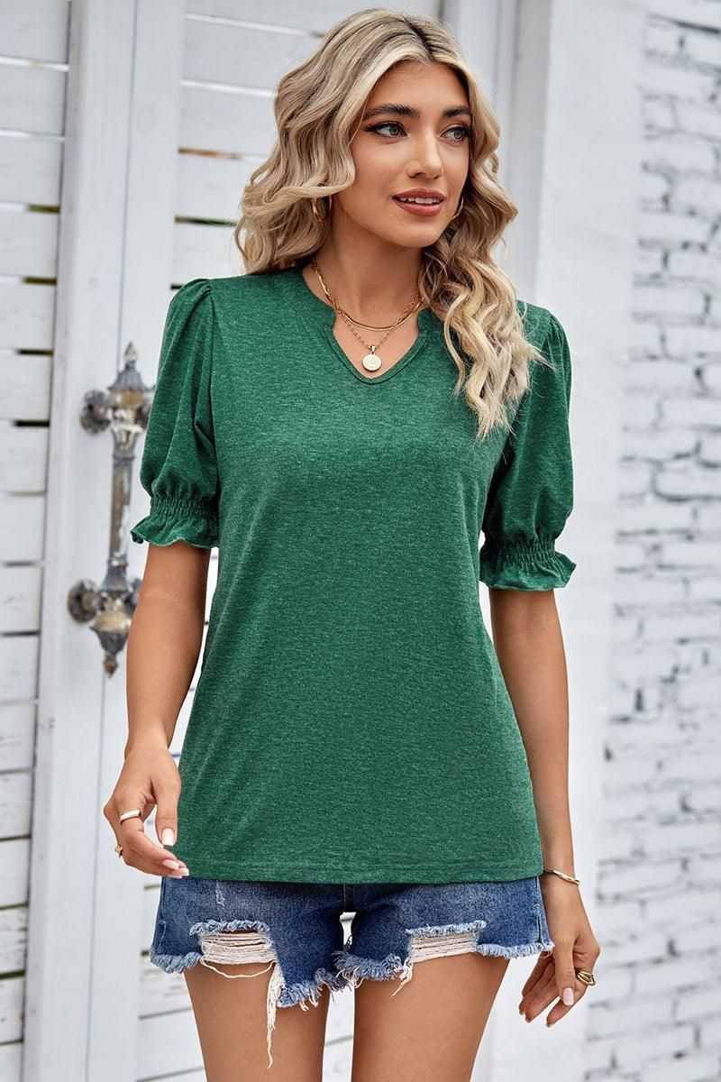 PRINCESS PUFF SHORT SLEEVE V NECK TEE - Doublju