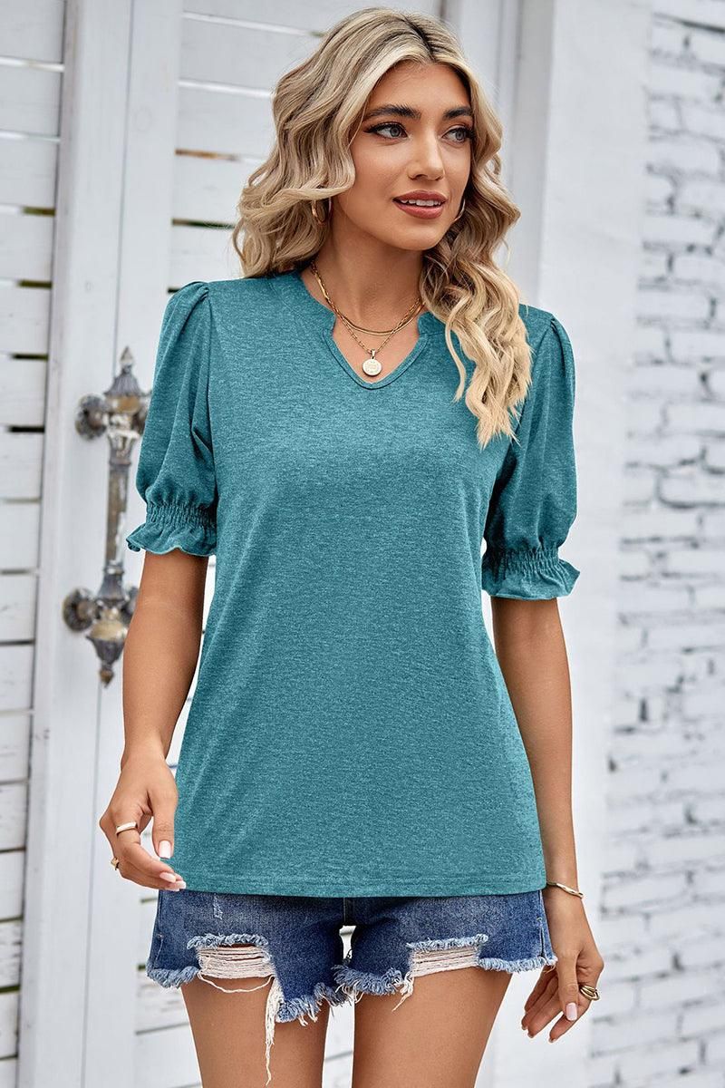 PRINCESS PUFF SHORT SLEEVE V NECK TEE - Doublju