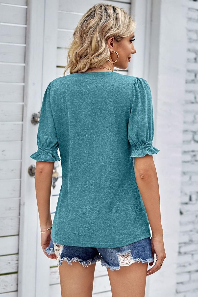 PRINCESS PUFF SHORT SLEEVE V NECK TEE - Doublju