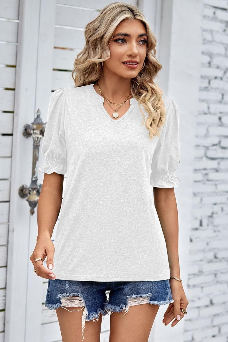 PRINCESS PUFF SHORT SLEEVE V NECK TEE - Doublju