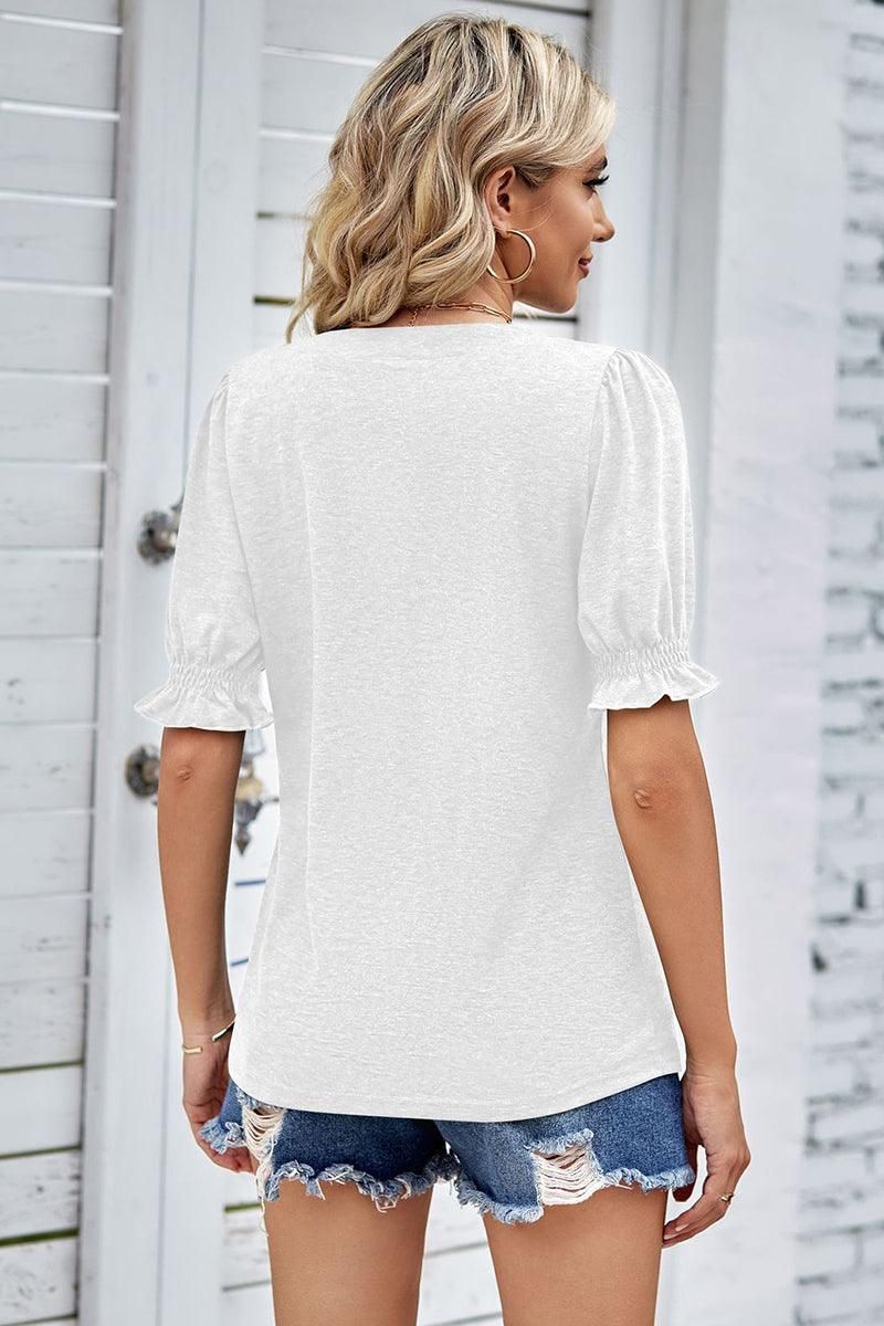 PRINCESS PUFF SHORT SLEEVE V NECK TEE - Doublju