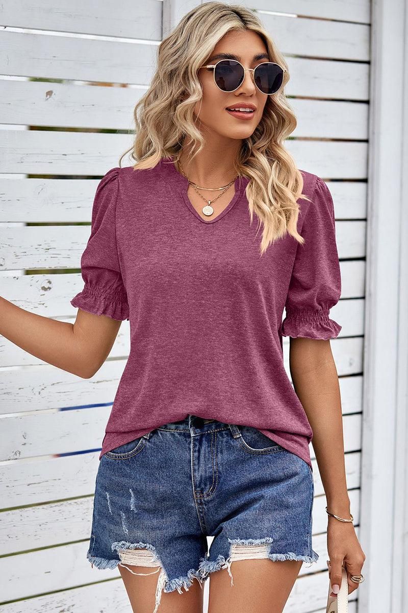 PRINCESS PUFF SHORT SLEEVE V NECK TEE - Doublju