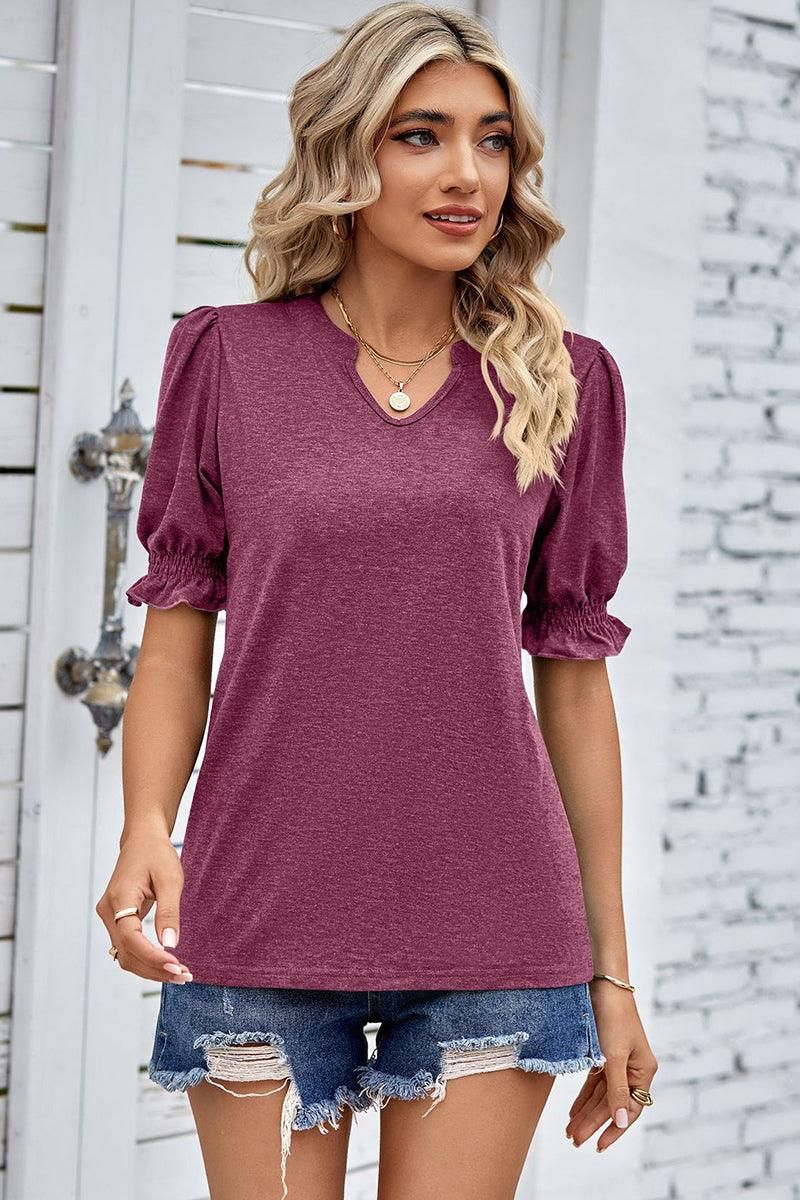 PRINCESS PUFF SHORT SLEEVE V NECK TEE - Doublju