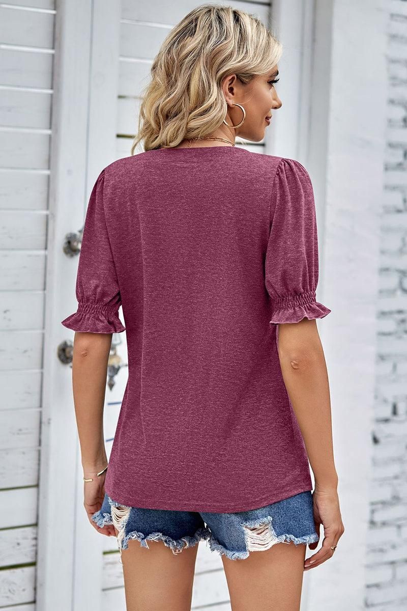 PRINCESS PUFF SHORT SLEEVE V NECK TEE - Doublju