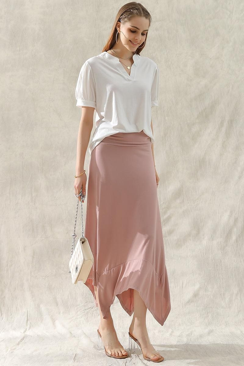 SIMPLE V NECK LOOSE SHORT PUFF SLEEVE TEE - Doublju