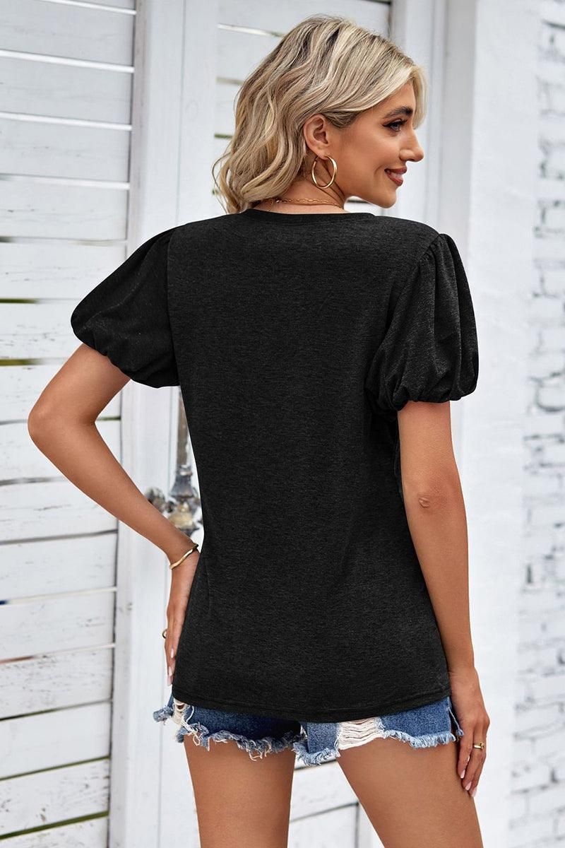 PUFF SLEEVED WOMEN BASIC T SHIRTS - Doublju