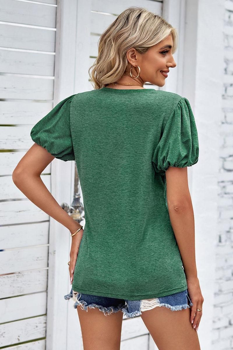 PUFF SLEEVED WOMEN BASIC T SHIRTS - Doublju