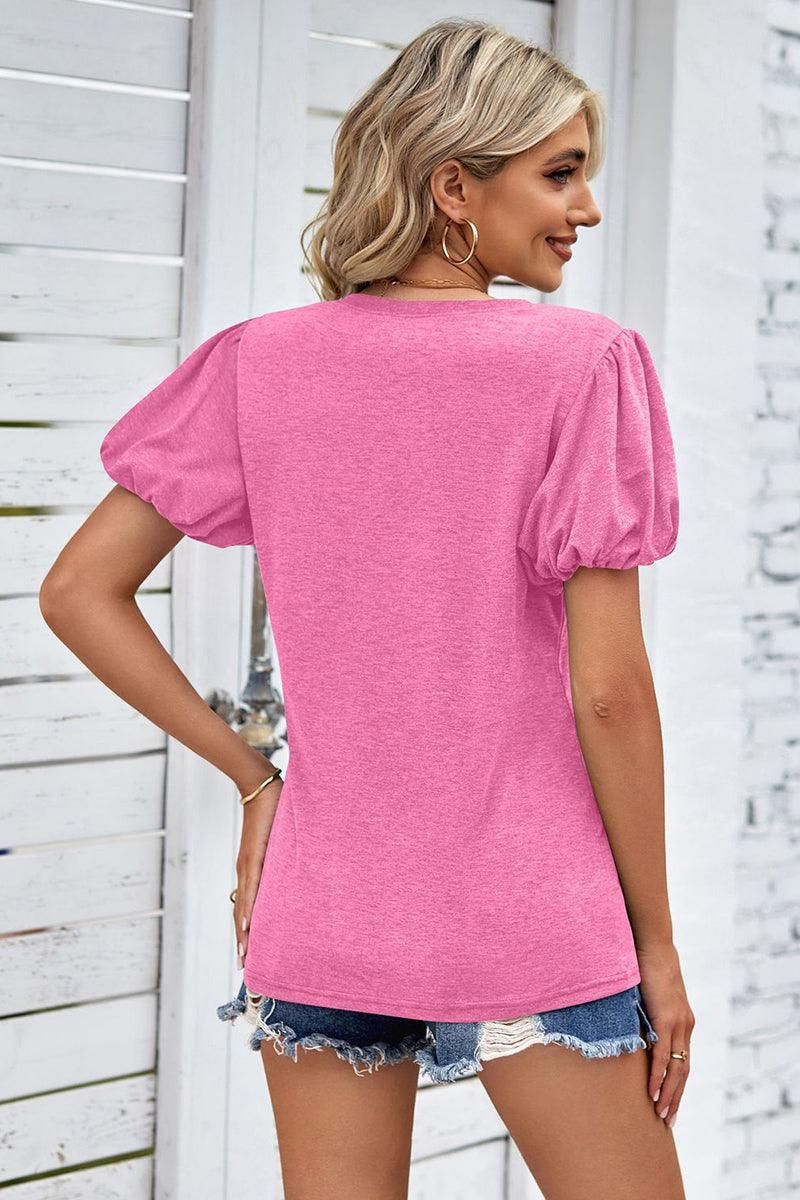 PUFF SLEEVED WOMEN BASIC T SHIRTS - Doublju