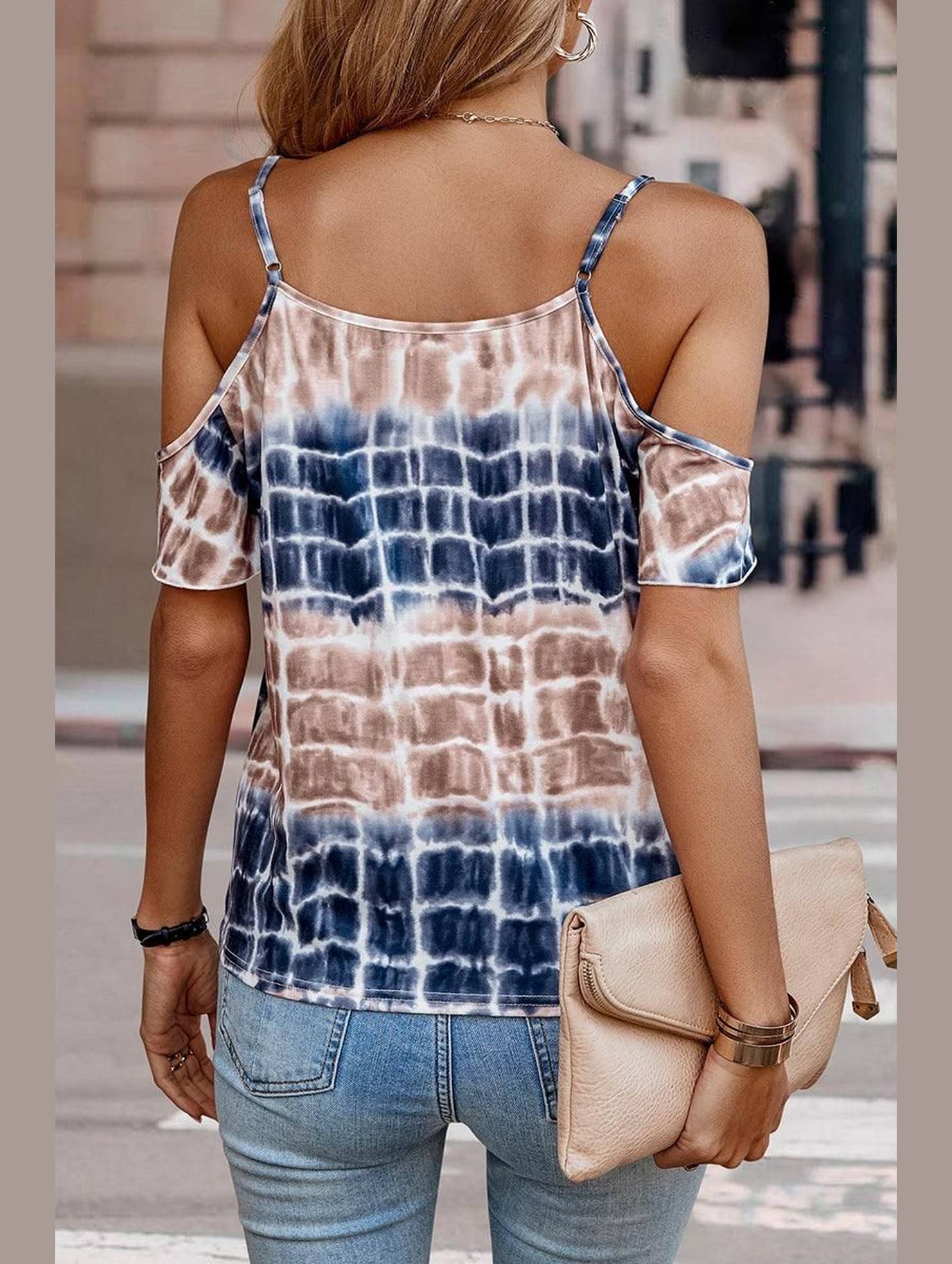 TIE DYED COLOR BLOCK SPAGHETTI STRAP T SHIR - Doublju