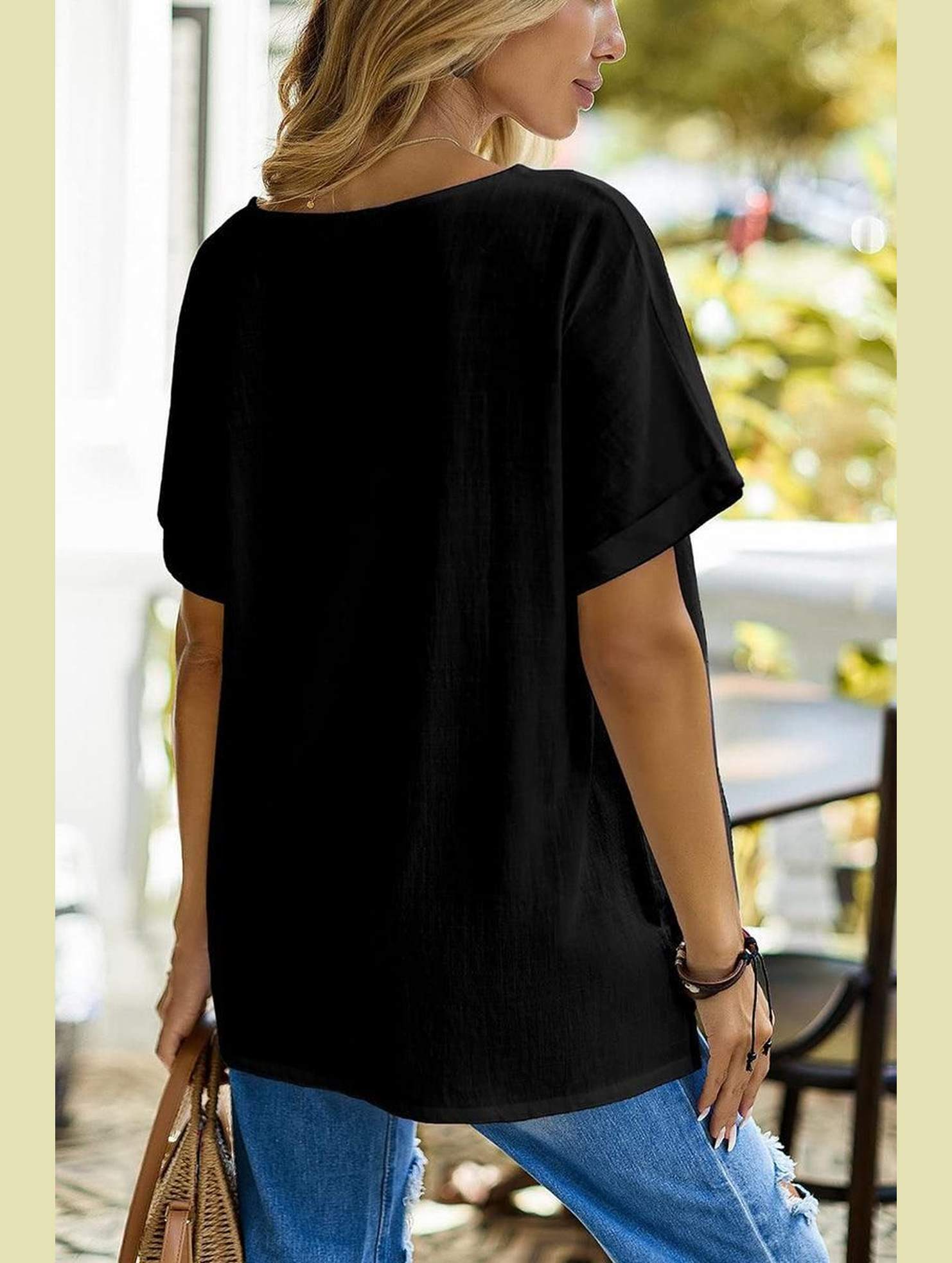 WOMEN BASIC ROLLED SLEEVE T SHIRT - Doublju