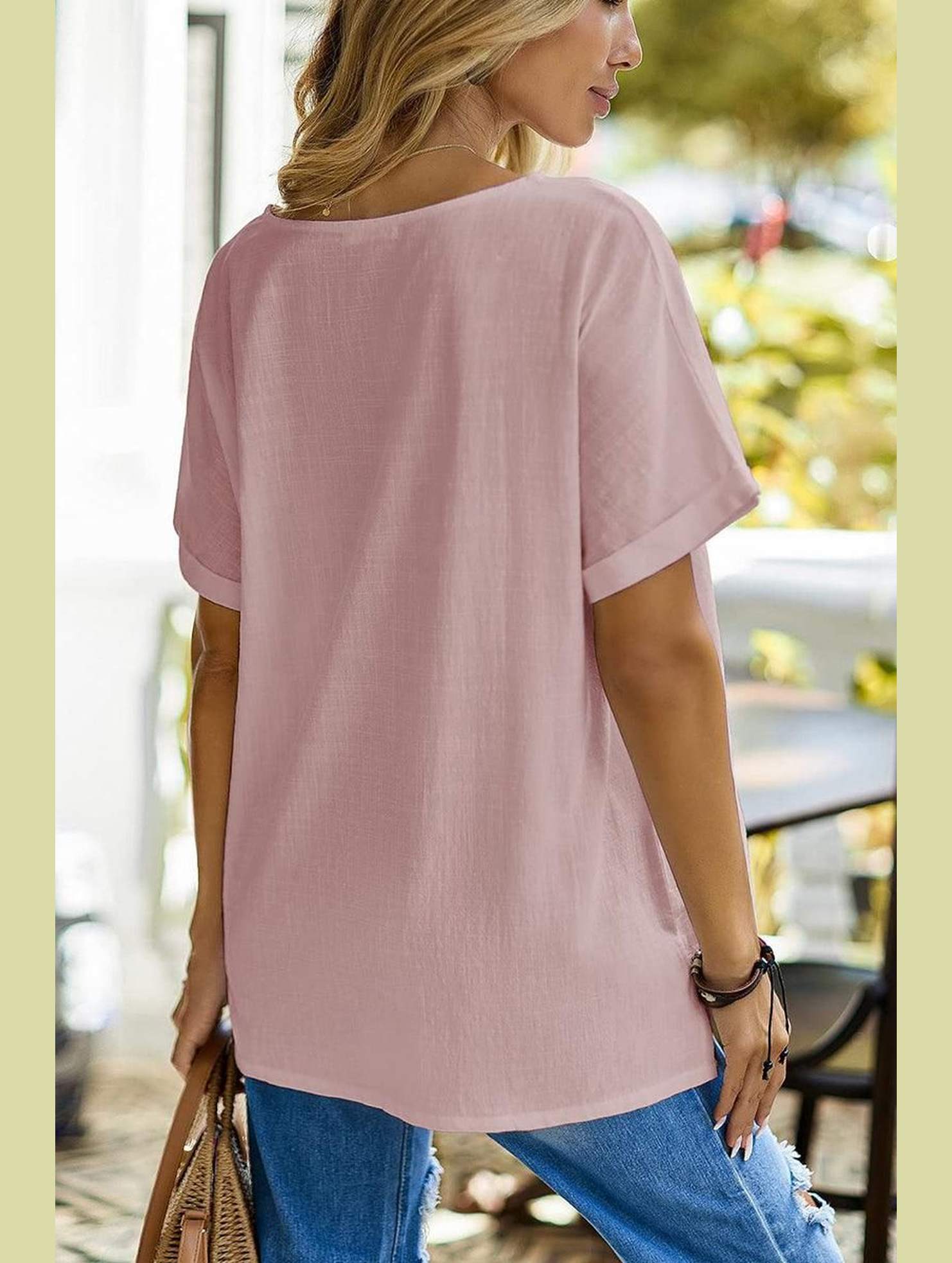 WOMEN BASIC ROLLED SLEEVE T SHIRT - Doublju