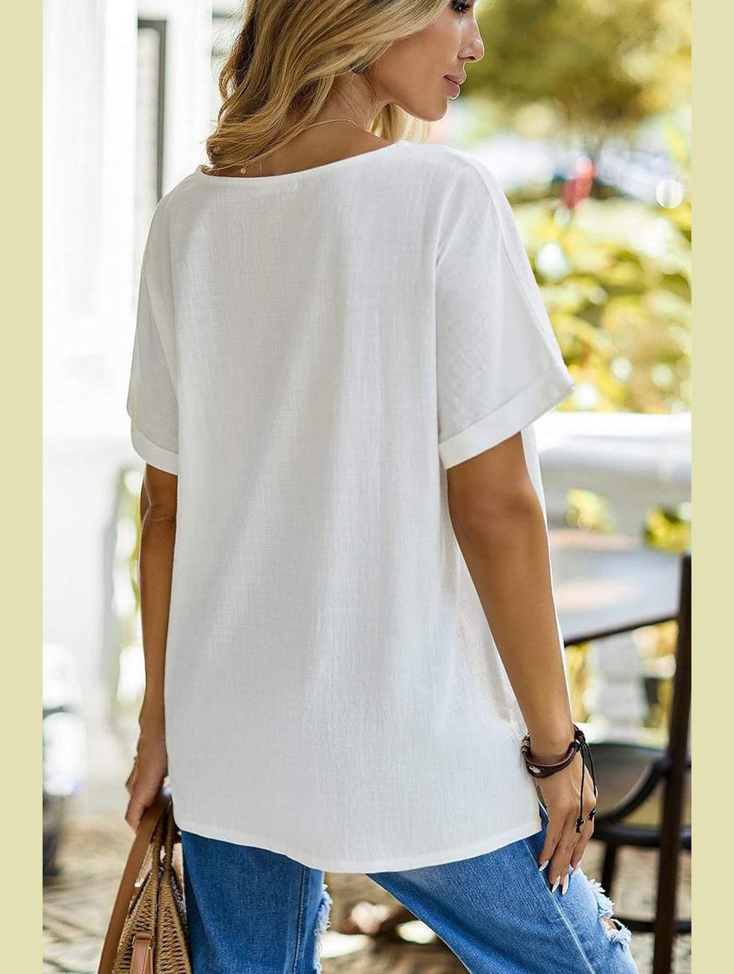 WOMEN BASIC ROLLED SLEEVE T SHIRT - Doublju