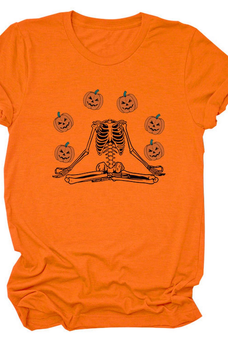 PUMPKIN PRINTED SHORT SLEEVE T SHIRT FOR WOMEN